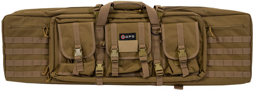 GPS Bags DRC42FDE Double Rifle Case Flat Dark Earth 600D Polyester with 2 Pistol Sleeves & MOLLE Webbing