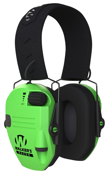 Walker's GWPRSEMHVG Razor Slim Electronic Muff 23 dB Over-the-Head Hi-Viz Green/Black Polymer