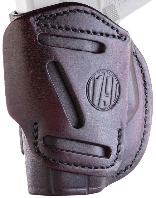 1791 Gunleather 4-Way IWB/OWB Size 02 Signature Brown Leather Belt Clip Holster - Fits Glock 42/43/43X, Ruger LCP, S&W Bodyguard, Right Hand