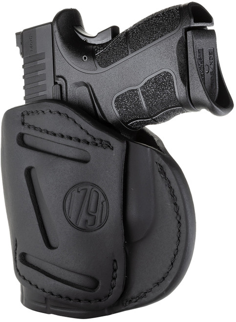 1791 Gunleather 4-Way IWB/OWB Size 04 Stealth Black Leather Belt Clip Holster - Fits Glock 26, Springfield XD/XDS, S&W M&P Shield Plus, Right Hand