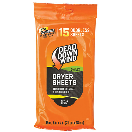 Dead Down Wind 11913 Natural Woods Cover Scent Hunting Dryer Sheets 15 Per Pkg