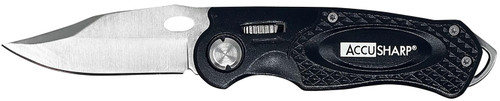 AccuSharp 703C Sport 3" Folding Stainless Steel Knife with Black Anodized Aluminum Handle, Glass Breaker & Belt Clip