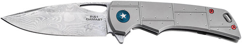Boker Plus 01BO910DAM P-51 Damast 3.35" Drop Point Damascus Blade Titanium Handle