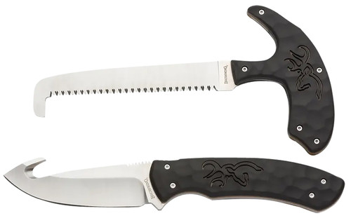 Browning Primal 2-Piece Fixed Blade Combo Set 3.75" Drop Point Gut Hook Skinner and Saw 8Cr13MoV SS w/Sheath