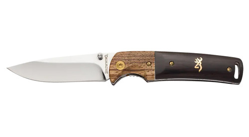 Browning Buckmark Hunter EDC Folding Knife 3" Drop Point Mirror Polished 8Cr14MoV SS Blade Hardwood Handle w/Clip