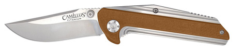 Camillus 19196 Sevens 2.75" Folding Plain Silver AUS-8 Titanium Blade, Desert Tan G10/SS Handle