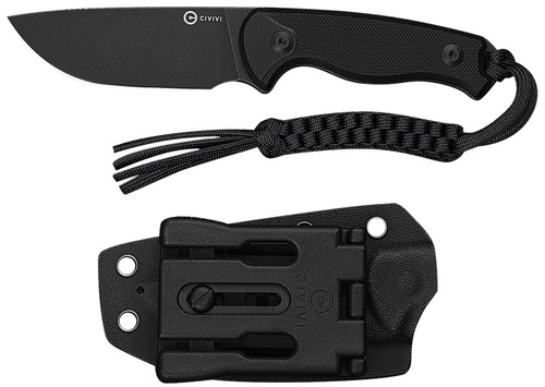 Civivi C23094-1 Timberbark 3.20" Fixed Drop Point Black Stonewashed 14C28N Steel Blade Black Textured G10 Handle with Kydex Sheath