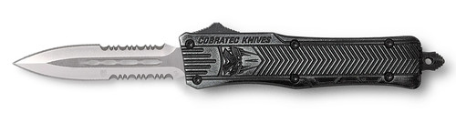 CobraTec Knives CTK-1 2.75" OTF Dagger Part Serrated D2 Steel Blade Stonewashed Aluminum Handle Glass Breaker Pocket Clip