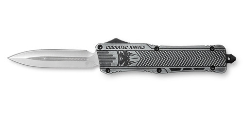 CobraTec Knives LSWCTK1LFAGNS CTK-1 Large 3.75" OTF Dagger Plain D2 Steel Blade/Stonewashed Aluminum Handle Features Glass Breaker Includes Pocket Clip