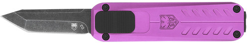 CobraTec California 929TB OTF Tanto 1.75" Plain Stonewashed D2 Steel Blade Purple Anodized Aluminum Handle w/ Pocket Clip