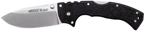 Cold Steel CS62RQ 4-Max Scout 4" Folding Plain Stonewashed AUS-10A SS Drop Point Blade, Black Griv-Ex Handle Tri-Ad Lock