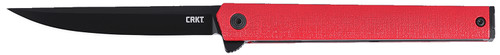 CRKT 7097RK CEO Flipper EDC Folding Knife 3.35" Plain Black EDP AUS-8A Blade, Red GRN Handle