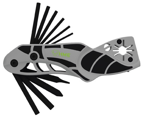 HME HMEATWRBH 14-In-1 Archery Multi-Tool Black/Gray Metal Folding with 8 Allen Wrenches, Broadhead Wrench and Nock Wrench