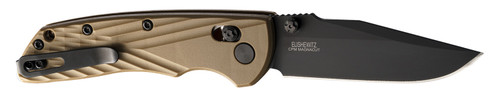 Hogue Deka 3.25" Folding Clip Point Knife, Black Cerakote CPM MagnaCut Blade, FDE Crosshatch GRN Handle with Pocket Clip