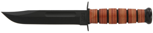 Ka-Bar 1217 USMC Fighting/Utility 7" Fixed Clip Point Plain Black 1095 Cro-Van Blade, Brown Leather Handle with Sheath