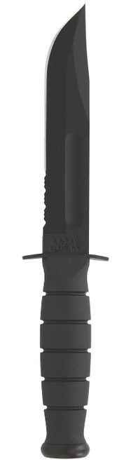 Ka-Bar 1257 Short Fight/Utility 5.25" Fixed Clip Point Part Serrated Black 1095 Cro-Van Blade, Black Kraton G Handle with Sheath