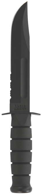 Ka-Bar 1214 Fighting/Utility 7" Fixed Clip Point Serrated Black 1095 Cro-Van Blade, Black Kraton G Handle with Sheath