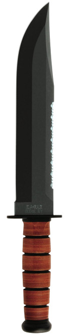 Ka-Bar 2217 Big Brother 9.38" Fixed Clip Point Part Serrated Black 1095 Cro-Van Blade, Brown Leather Handle, Includes Sheath