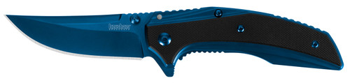 Kershaw 8320 Outright 3" Folding Trailing Point Plain Blue PVD 8Cr13MoV SS Blade Black/Blue G10 Steel Handle w/ Pocket Clip