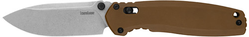 Kershaw 2052 Broadside 3.50" Folding Knife Spear Point Stonewashed D2 Steel Blade, Brown G10 Handle
