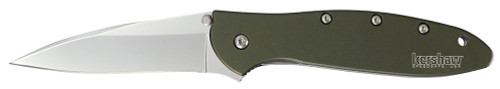 Kershaw 1660OL Leek 3" Folding Drop Point Plain Bead Blasted 14C28N Steel Blade Olive Drab Anodized Aluminum Handle with Pocket Clip
