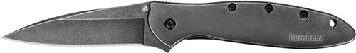 Kershaw 1660BLKW Leek 3" Folding Drop Point Plain Black DLC 14C28N Steel Blade Blackwash 410 Stainless Steel Handle with Pocket Clip
