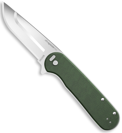 Outdoor Edge Razor VX3 EDC 3" Folding Drop Point Plain Satin 420J2 SS Blade Green Micarta Handle