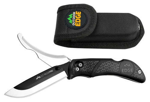 Outdoor Edge RO10C RazorPro 3.50" Folding Razor/Gut Plain 420J2 SS Blade Black TPR Handle with Replacement Blades