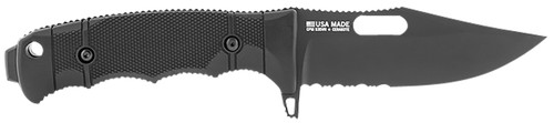 SOG Seal FX 4.30" Fixed Blade Clip Point Part Serrated Black Cerakote CPM S35VN SS Blade Black GRN/SS Handle with Sheath
