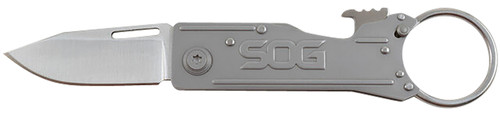 S.O.G SOG-KT1001-C KeyTron 1.80" Folding Clip Point Plain Grey 5Cr13MoV SS Blade Grey Stainless Steel Handle with Keyring