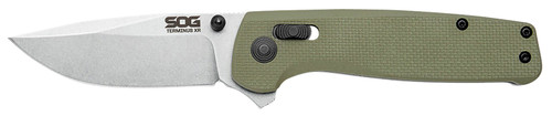 S.O.G SOGTM1022BX Terminus XR 2.95" Folding Clip Point Plain Stonewashed BD1 Steel Blade Olive Drab Textured G10 Handle Features Box Packaging Includes Pocket Clip