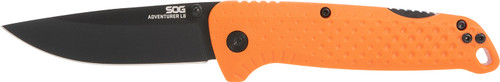 S.O.G Adventure LB 3.50" Folding Lockback Knife Plain Black TiNi 5Cr15MoV Blade Blaze Orange GRN Handle with Pocket Clip