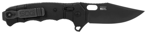 S.O.G Seal XR 3.90" Folding Knife Clip Point Plain Black MagnaCut Blade Black Textured GRN/Titanium Handle with Pocket Clip