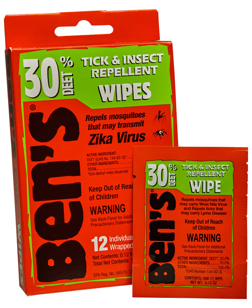 Ben's 30 Tick & Insect Repellent Wipes 30% DEET 12 Count Individually Wrapped