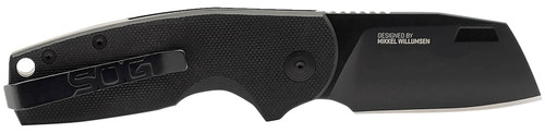 SOG Stout SJ Folding Knife 2.60" Clip Point Stonewashed Cryo D2 Steel Blade Black G10 Handle