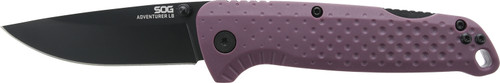 SOG Adventure LB Folding Knife 3.50" Drop Point Black TiNi 5Cr15MoV Blade Dark Purple GRN Handle