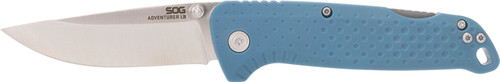 SOG Adventure LB Folding Knife 3.50" Drop Point Satin 5Cr13MoV SS Blade Nordic Blue GRN Handle