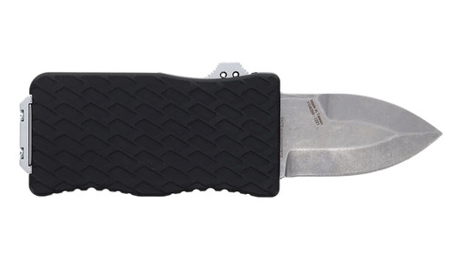 Schrade Uproar Automatic Mini 1.90" OTF Dagger Plain Satin D2 Steel Blade Black Textured Aluminum Handle