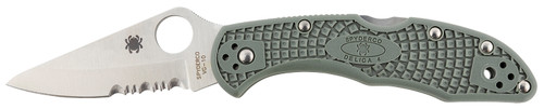 Spyderco Delica 4 Lightweight Folding Knife 2.88" VG-10 Part Serrated Drop Point Blade Foliage Green FRN Handle C33PSFG