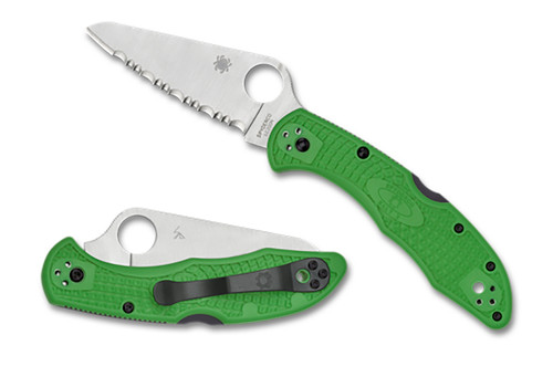 Spyderco Salt 2 Folding Knife 3" H1 Steel Serrated Clip Point Blade Green Bi-Directional Texture FRN Handle