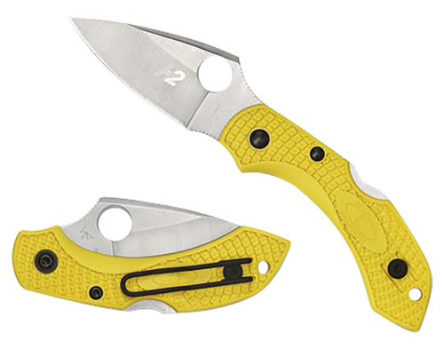 Spyderco C28PYL2 Dragonfly 2 Salt 2.25" Folding Knife Plain Stonewashed H1 Steel Blade Yellow FRN Handle