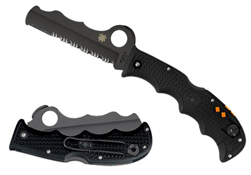 Spyderco C79PSBBK Assist Lightweight Folding Knife 3.69" Part Serrated Black DLC VG-10 Blade Black FRN Handle w/ Glass Breaker