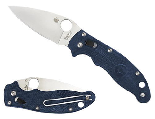 Spyderco C101PDBL2 Manix 2 Lightweight 3.37" Folding Knife Plain Satin CTS BD1 Blade Dark Blue FRCP Handle Pocket Clip