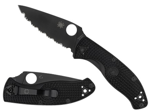 Spyderco C122PSBBK Tenacious Lightweight 3.39" Folding Knife Part Serrated Black Oxide 8Cr13MoV Blade Black FRN Handle Pocket Clip