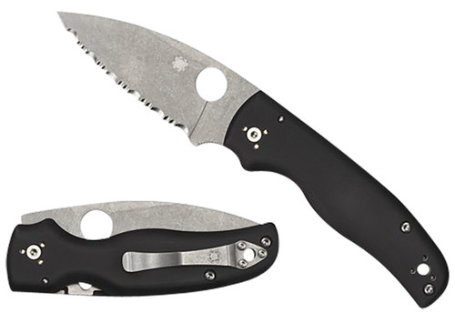 Spyderco Shaman 3.58" Folding Serrated Stonewashed CPM S30V Blade Black Textured G10 Handle C229GS
