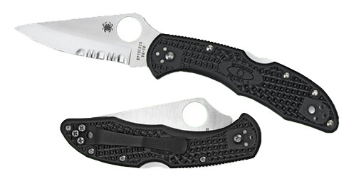 Spyderco C11SBK Delica 4 Folding Knife 2.88" Drop Point Fully Serrated VG-10 SS Blade, Black Textured FRN Handle