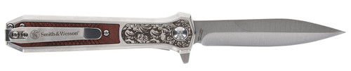 Smith & Wesson 1205011 Unwavered 3.50" Folding Dagger Plain Stonewashed 8Cr13MoV SS Blade Rosewood w/SS Scales Handle