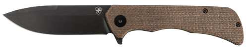 Templar Knife PFMBN321 Paladin Folding Drop Point 3.27" Black Powder Coated D2 Steel Blade, Brown Micarta Handle