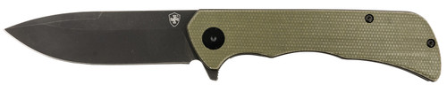 Templar Knife PFMGN321 Paladin Folding Drop Point 3.27" Black Powder Coated D2 Steel Blade, Green Micarta Handle