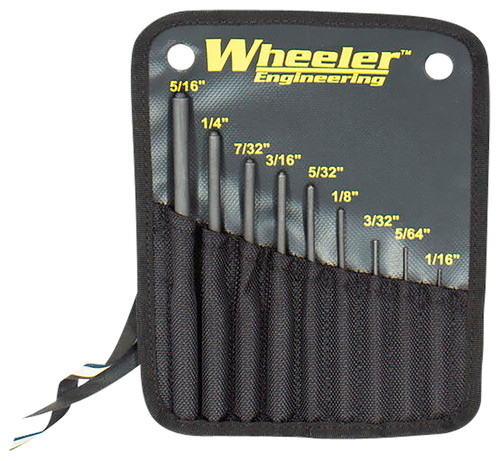 Wheeler 9-Piece Roll Pin Punch Set, Hardened Steel, Knurled Handle with Nylon Sheath
